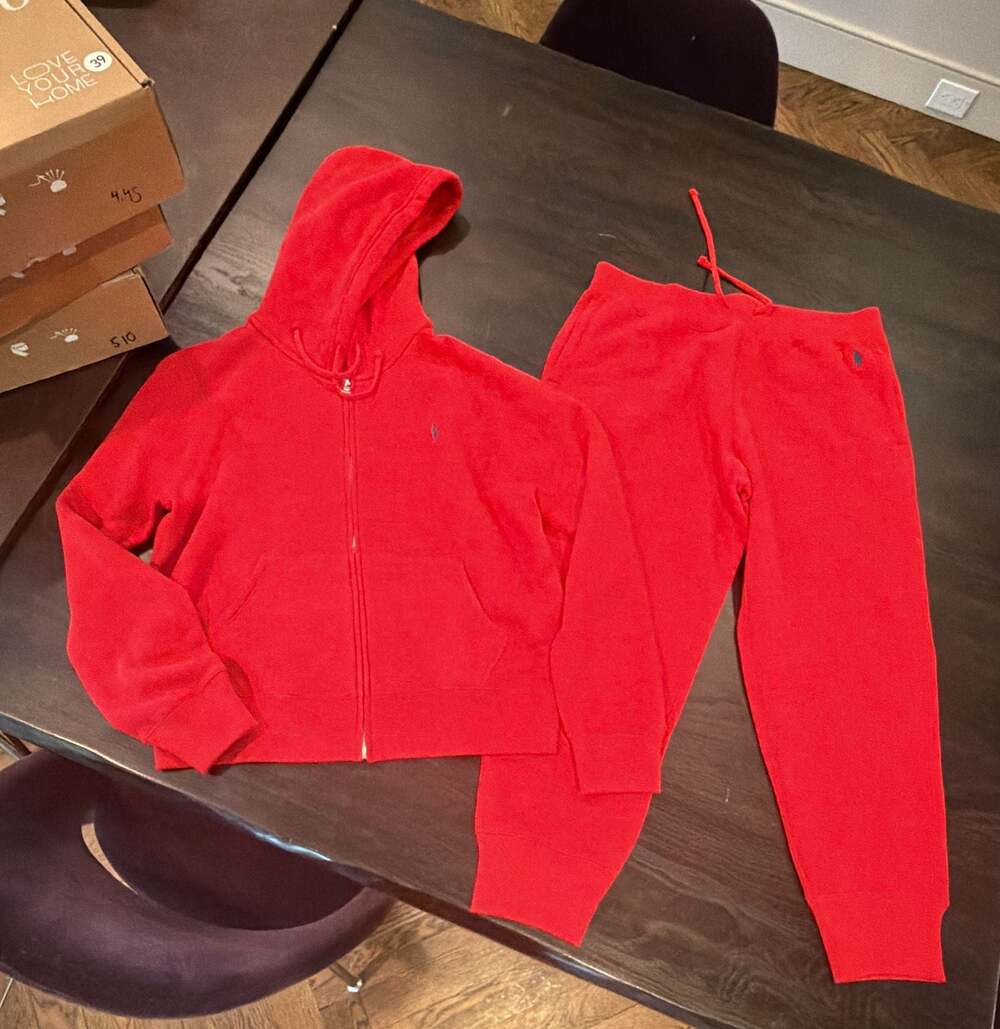 Ralph Lauren Red Full-Zip Hoodie Sweatshirt pants set Size L READ Cut tags Adult